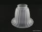 Preview: Jugendstil Lampenschirm gebraucht, stilisierter Blütenkelch, vertikal in die Wandung eingearbeitete Rillen, glatter Rand, Ersatzglas für alte Lampen D: 14,5cm, H: 10,5cm, Glashalterand Griffrand 6cm