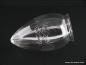 Preview: Jugendstil Lampenschirm gebraucht, Glas klar, spitz zulaufender Zapfen, Dekor in der Spitze Strahlenschliff, mittige Wandungszone umlaufend Kerbschliff geometrische Linien, Ersatzglas für alte Leuchten, D: ca.10cm, H: ca.17cm, Glashalter 8cm, liegend