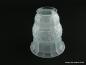 Preview: Jugendstil Lampenschirm gebraucht, Glas satiniert, eisblau, mittig reliefierter Reif stilisierte Eichenblätter, gerader Zylinder, Ersatzglas für alte Lampen, D: ca.11cm, H: ca.12cm, Glashalter Griffrand 6cm