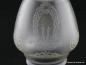 Preview: Jugendstil Lampenschirm gebraucht, Klarglas satiniert, Zapfenform einmal gestuft, Dekor zeittypische geätzte Motive in zweifachem Rapport, Nostalgieglas, Ersatzschirm, D: 11cm, H: 16cm, Glashalter Griffrand 8cm, Detail Ätzdekor