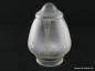 Preview: Jugendstil Lampenschirm gebraucht, Klarglas satiniert, Zapfenform einmal gestuft, Dekor zeittypische geätzte Motive in zweifachem Rapport, Nostalgieglas, Ersatzschirm, D: 11cm, H: 16cm, Glashalter Griffrand 8cm