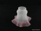 Preview: Jugendstil Lampenschirm gebraucht, Glas grau satiniert, rosa Rand, verschnörkelter Aufbau, reliefierte Oberfläche,  Nostalgie Ersatzglas für alte Lampen, D:  ca. 16cm, H: ca. 12cm, Glashalterand Griffrand 6cm
