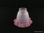 Preview: Jugendstil Lampenschirm gebraucht, Glas grau satiniert, rosa Faltensaum als Abschlussrand,  mit geometrischen Formen dekorierter Zylinder, Nostalgie Ersatzglas für alte Lampen, D:  ca. 15,5cm, H: ca. 11,5cm, Glashalterand Griffrand 6cm