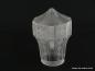 Preview: Jugendstil Lampenschirm gebraucht, Glas grau satiniert, gekantet, spitz zulaufender Zapfen, Dekor geometrische Linien auf den erhöhten Flächen, Ersatzglas für alte Leuchten, D: ca.12cm, H: ca.17cm, Glashalter Griffrand 8cm