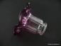 Preview: Jugendstil Lampenschirm gebraucht, Klarglas, reliefierter gerader Zylinder mit anschließendem gewellten Rand, rosa-violett, Farbintensität nimmt zum Rand hin zu, Nostalgie Ersatzschirm D: 15cm, H: 11cm, Glashalter Griffrand 6cm, liegend