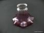 Preview: Jugendstil Lampenschirm gebraucht, Klarglas, reliefierter gerader Zylinder mit anschließendem gewellten Rand, rosa-violett, Farbintensität nimmt zum Rand hin zu, Nostalgie Ersatzschirm D: 15cm, H: 11cm, Glashalter Griffrand 6cm