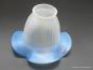 Preview: Jugendstil Lampenschirm gebraucht, satiniert grau mit blauem ausgestelltem Rand D: 15cm H: 11cm , Griff-Rand 6cm