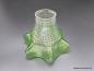 Preview: Jugendstil Lampenschirm gebraucht, Blütenform, Klarglas geometrisches Muster mit grünem ausgestelltem Rand, D: 15cm, H: 12cm , Griff-Rand 6cm
