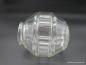 Preview: Art Deco Lampenschirm gebraucht, Klarglas, Wandung mit prismenartigen Flächen als Kugel geformt, drei waagerechte Ringkerben, D: 15cm, H: 16cm, Nostalgie Ersatzglas, Glashalter Griffrand 8cm, liegend