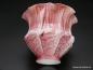 Preview: Jugendstil Lampenschirm gebraucht, weiß-rosa, mit reliefiertem Faltenwurf,  D: 15cm, H: 12cm, Griff-Rand 6cm von unten