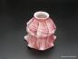 Preview: Jugendstil Lampenschirm gebraucht, weiß-rosa, mit reliefiertem Faltenwurf,  D: 15cm, H: 12cm, Griff-Rand 6cm