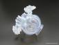 Preview: Jugendstil Lampenschirm, gestufter Blütenschirm, Glas milchig weiß, gebraucht, D: 15cm H: 11cm,  Griff-Rand 6cm liegend