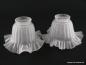 Preview: 2-er Set Jugendstil Lampenschirm gebraucht, Glas grau satiniert, strukturierte Wandung, in Falten gelegter aufgezogener Abschlussrand, stilisierte Blüte, Nostalgie Ersatzglas, D: ca. 16cm, H: ca.9cm, Glashalter Griffrand 6cm