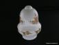 Preview: Jugendstil Lampenschirm gebraucht, Glas opal weiß, Balusterform, Dekor Blumen und Blattwerk, Nostalgie Ersatzglas, D: ca. 12cm H: ca.17cm, Glashalter Griffrand 8cm