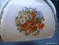 Preview: Jugendstil Lampenschirm gebraucht, Glas weiß mit romantischem Blumendekor, verzierte gekniffene Kanten, Ersatzglas D: 23cm, H: 12cm, Griffrand 6cm Detail Blumendekor