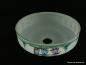 Preview: Jugendstil Lampenschirm gebraucht, Glas weiß opaler Grund, umlaufend bemalt, Bauernmalerei, verschiedene Motive, mit Perlfransenrand, Nostalgie Ersatzglas, D: ca. 26cm, H: ca.10cm, Glashalter Griffrand 6cm, von unten