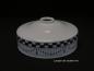 Preview: Art  Deco Lampenschirm gebraucht, Grund opal weiß, handgemaltes geometrisches Dekor in schwarz und rot, antiker Ersatzschirm D: ca.26cm, H: ca.11cm, Griffrand 6cm - gemessen 6cm, mit Perlfransenrand