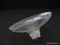Preview: Lampenschirm gebraucht, Klarglas, gerillte Wandung, gezackter Abschlussrand, Pressglas, Nostalgie Ersatzglas, D: ca. 27cm, H: ca.11cm, Glashalter Griffrand 6cm, kleine Glasfehler, seitlich