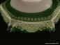 Preview: Jugendstil Lampenschirm gebraucht, opal weißer Grund, breite gerade Schulter, sechsfach gekniffene Wandung, Dekor grün, markanter Rand in Form von Tropfen, Nostalgie Ersatzschirm D: ca.28cm, H: ca.8cm, Griffrand 8cm, Detail Dekor, grüner Tropfenrand