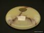 Preview: Art Deco Lampenschale gebraucht, Glas, Grund gelb, braun-grau marmoriert durchzogen, glatte glänzende Oberfläche, Nostalgie Ersatzglas D: ca.22cm, H: ca.6,5cm, ohne Glashalter Griffrand, Loch gemessen ca. 48mm