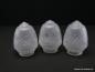 Preview: 3-er Set Jugendstil Lampenschirm gebraucht, Glas satiniert, Zapfenform, umlaufender Kerbschliff als geometrische Formen und Fächer, final Sternschliff am getrepptem Schlussteil, Nostalgie Ersatzschirm, D: ca.12cm, H: ca.16cm, Glashalter Griffrand 8cm