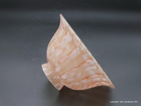 Jugendstil Lampenschirm, Glas, rosa-braun gepunktete Linien, H: 8cm D: 16cm Griff-Rand: 6 cm liegend