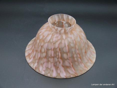 Jugendstil Lampenschirm, Glas, rosa-braun gepunktete Linien, H: 8cm D: 16cm Griff-Rand: 6 cm