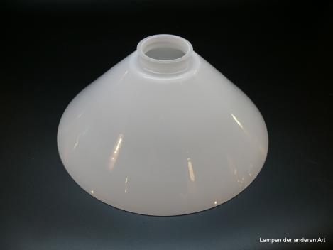 Jugendstil Lampenschirm, hochwertiges Überfangglas opal weiß, Ersatzschirm, Kegelform, H: 12cm, D: 25cm, Griff-Rand: 6 cm
