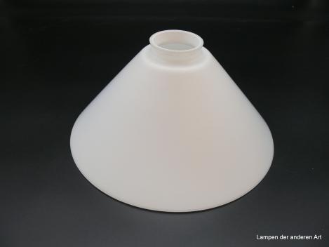 Jugendstil Lampenschirm, Glas, Kegelform, opal weiß satiniert, H: 12cm D: 25cm Griff-Rand: 6 cm