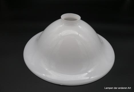 Jugendstil Lampenschirm, großer geschwungener weißer mundgeblasener Schirm in Überfangtechnik, Ersatzglas, H: 11cm, D: 30cm, Griff-Rand: 6 cm
