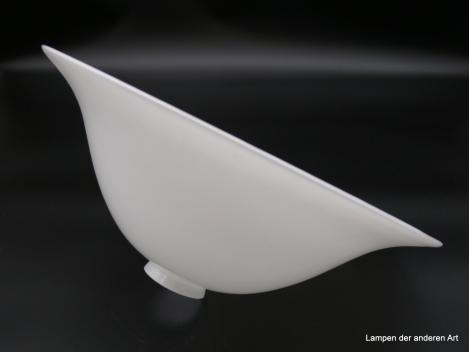 Jugendstil Lampenschirm, Glas opal weiß, handgemachtes Überfangglas, schüsselförmig, glatte Oberfläche, D: 35cm, H: 14cm, Nostalgie Ersatzglas, Glashalter Griffrand 6cm, liegend