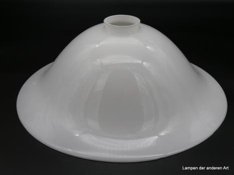 Jugendstil Lampenschirm, Glas opal weiß, handgemachtes Überfangglas, schüsselförmig, glatte Oberfläche, D: 35cm, H: 14cm, Nostalgie Ersatzglas, Glashalter Griffrand 6cm