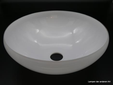 Art Deko Schirm hochwertiges Überfangglas weiß opal mundgeblasen, Ersatzschirm H: 12cm D: 32cm ohne Griffrand von innen