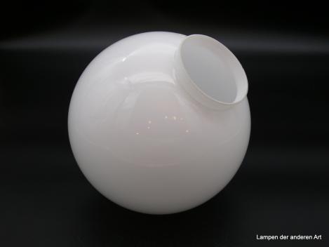 Jugendstil Lampenschirm, Glas, geschlossene Kugel weiß opal, Ersatzschirm Retro H: 20cm, D: 20cm, Glashalter Griffrand 8cm, liegend
