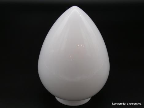 Jugendstil Lampenschirm, spitzovaler Körper mit glatter Wandung, opal weißes Überfangglas, mundgeblasen, D: 14cm, H: 17cm, Nostalgie Ersatzglas Glashalter Griffrand 8cm