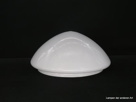 Jugendstil Lampenschirm, Glas weiß opal, geschlossene mittig spitz zulaufende Lampenglocke H: 14cm, D: 29cm, Griffrand 25cm