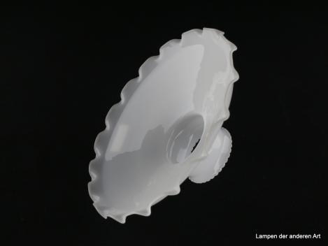Jugendstil Lampenschirm gebraucht, gemarkt Autosit Schott&Gen. Jena, 621w, opal weißer Grund, gezahnter Rand, Nostalgie Ersatzschirm für Gaslampen, D: ca.19,5cm, H: ca.8cm, Hals Ø ca.55mm, von unten