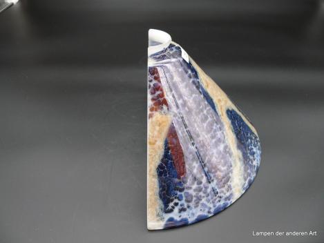 Lampenschirm Halbschale, Halb-Schirm Kegelform nach oben offen, marmoriert beige/blau, Ersatzglas H: 13cm, D: 29cm,  ohne Griffrand, Ersatzglas, seitlich