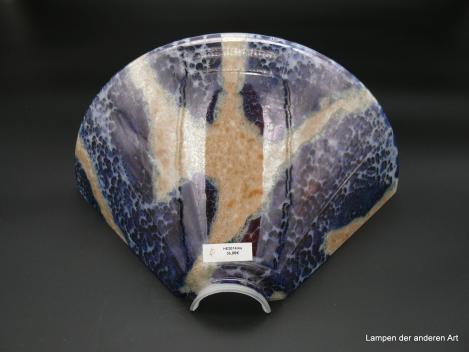 Lampenschirm Halbschale, Halb-Schirm Kegelform nach oben offen, marmoriert beige/blau, Ersatzglas H: 13cm, D: 29cm,  ohne Griffrand, Ersatzglas