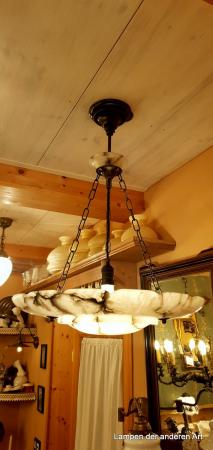 restaurierte Jugendstil Alabaster Deckenlampe- Kettenampel