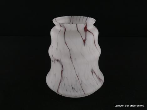 Art Deco Lampenschirm gebraucht, 3-fach eingeschnürter Glaszylinder marmoriert, leicht konisch anschwellend, weißer Grund von grau braunen Adern durchzogen, Nostalgieschirm, Ersatzglas D: 13cm, H: 15cm, Glashalter Griffrand 8cm, Achtung außen 8,5cm
