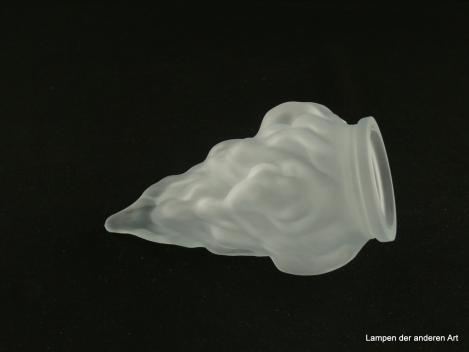 Jugendstil Lampenschirm gebraucht, seltenes kleines Glas, stumpf satiniert, stilisierte lodernde Flamme, Nostalgie Ersatzglas D: 9cm, H: 14cm, Griffrand Glashalter 6cm, liegend