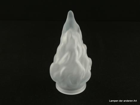 Jugendstil Lampenschirm gebraucht, seltenes kleines Glas, stumpf satiniert, stilisierte lodernde Flamme, Nostalgie Ersatzglas D: 9cm, H: 14cm, Griffrand Glashalter 6cm