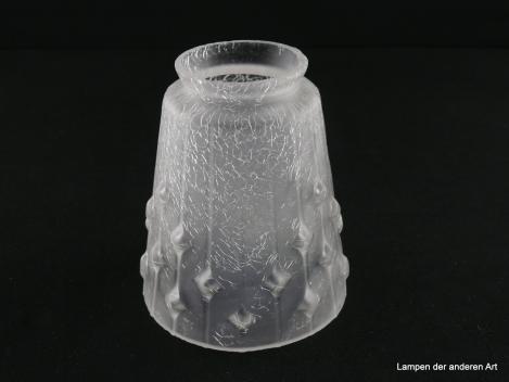 Art Deco Lampenschirm gebraucht, krakeliertes Glas, satiniert, Zylinder leicht konisch geweitet, untere Wandungszone mit rhombenförmigen Erhebungen verziert, Nostalgie Ersatzglas für alte Lampen D: 10,5cm, H: 12,5cm, Glashalterand Griffrand 6cm