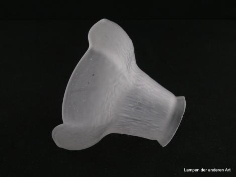 Jugendstil Lampenschirm gebraucht, satiniertes Glas, zylindrischer Hals, breiter geweiteter Rand, sechsfach gekniffen, Oberfläche mit unregelmäßig geformten Waben reliefiert, Nostalgie Ersatzglas für alte Lampen D: 14cm, H: 11cm, Griffrand 6cm, liegend