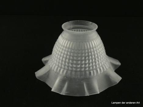 Jugendstil Lampenschirm gebraucht, Glas grau satiniert, mittig in Reihen angeordnete erhabene Quadrate, mehrfach gekniffener Rand, Nostalgie Ersatzglas für alte Lampen D: 16cm, H: 10cm, Glashalterand Griffrand 6cm