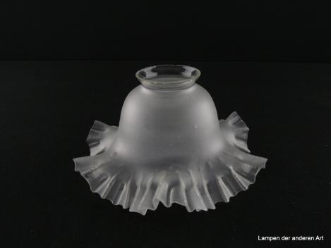 2-er Set Jugendstil Lampenschirm gebraucht, Glas grau satiniert, Schüsselform, glatte Wandung, breiter gezackter Rand, Nostalgie Ersatzglas für alte Lampen, D: ca. 19cm, H: ca. 10,3cm, Glashalter Griffrand 6cm, einzeln