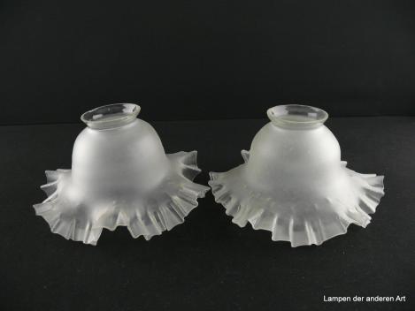 2-er Set Jugendstil Lampenschirm gebraucht, Glas grau satiniert, Schüsselform, glatte Wandung, breiter gezackter Rand, Nostalgie Ersatzglas für alte Lampen, D: ca. 19cm, H: ca. 10,3cm, Glashalter Griffrand 6cm