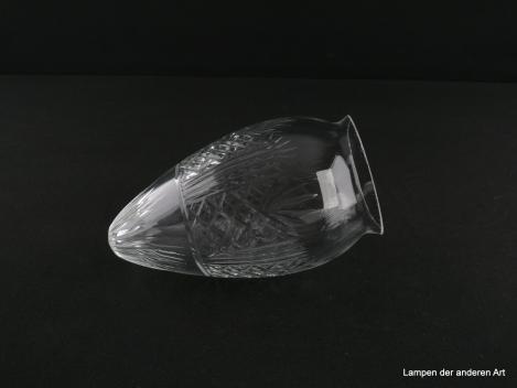 Jugendstil Lampenschirm gebraucht, 3-er Set, Klarglas, in der Form eines kegelförmigen, spitz zulaufenden und symmetrischen Zapfens gestaltet, verleiht mit seinen geschliffenen Ornamenten jedem Raum eine elegante Note, Griff 8cm, liegend