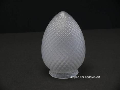 Preview: 3-er Set Jugendstil Lampenschirm gebraucht, Klarglas satiniert, stilisierter Pinienzapfen, Wandungsoberfläche mit kleinen Rauten reliefier, Ersatzschirm, D: ca.10cm, H: ca.16cm, Griffrand 8cm, herstellungsbedingte Lufteinschlüsse, einzeln stehend